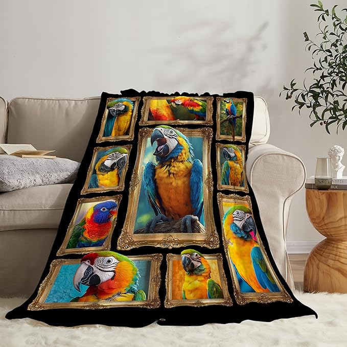 Parrot Blanket Fleece Soft Warm Plush Macaw Throw Blanket Lightweight Plush Fuzzy Cozy Parrot Bird Blankets for Lover Kids Adult Suitable for Couch Sofa Bed 50"X40"
