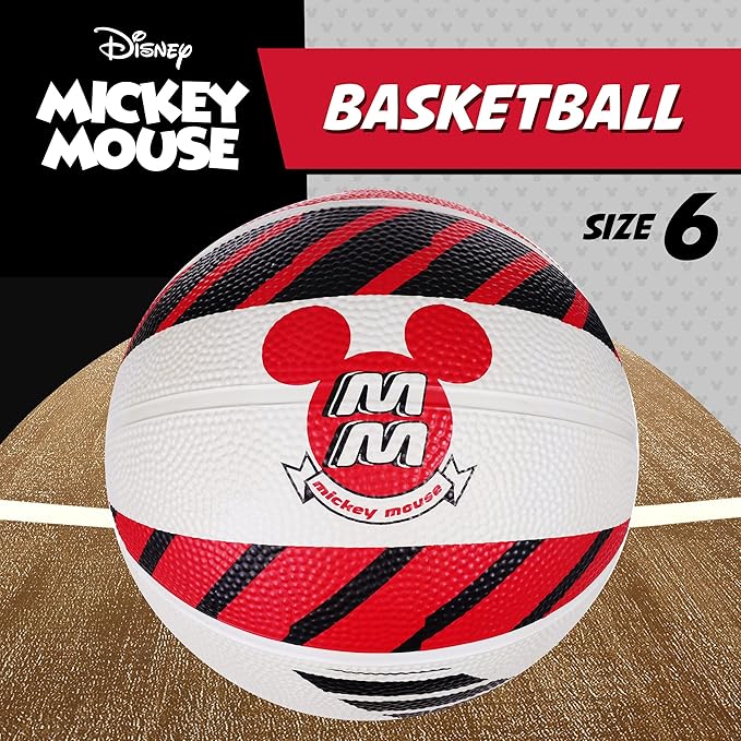 Disney Mickey Mouse Basketball Size 6, Indoor and Outdoor Game Youth Sports Ball for Boys and Girls