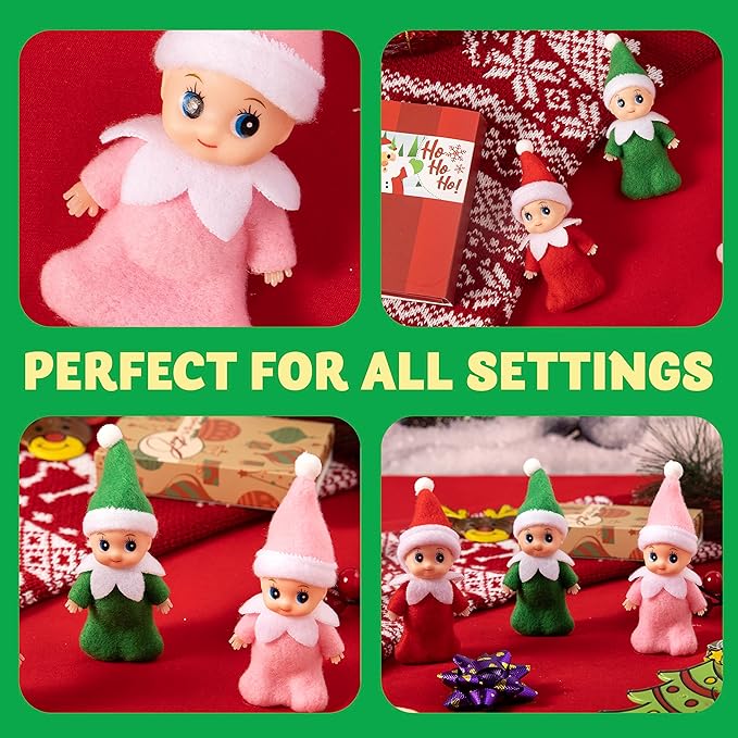 JOYIN 3PCS Christmas Tiny Elf Doll with 1 Red,1 Green and 1 Pink Elf Doll, Christmas Holiday Decoration Accessories Tiny Gift for Girls Boys Kids Adults