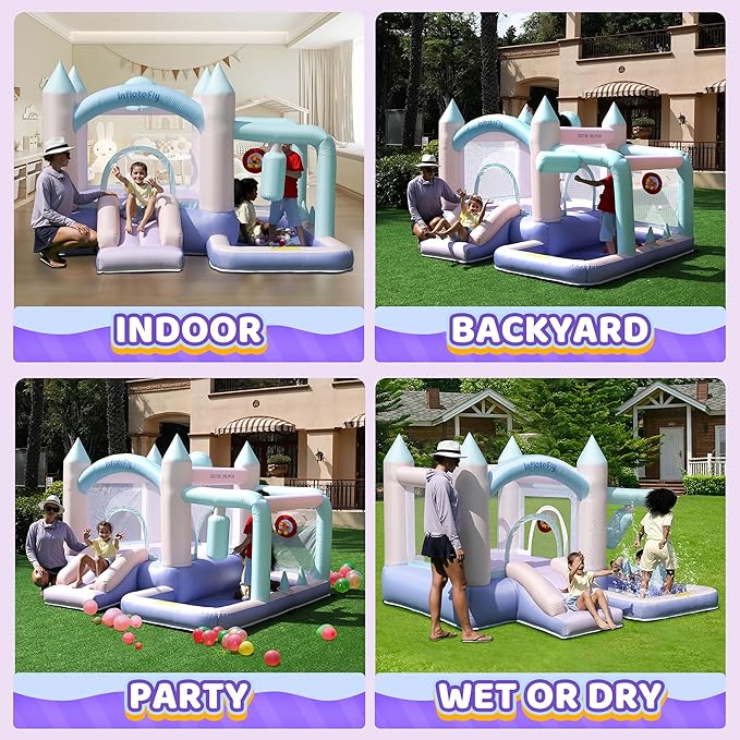 Bounce House Inflatable Slide Kids Bouncy Castle with Ball Pit,Dreamy Jumper with Air Blower for Wet and Dry