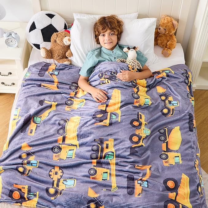 Wajade Kids Construction Truck Blanket for Boys Soft Fleece Kids Blanket for Couch Sofa Bedroom 3D Vehicles Excavator Cars Throw Blanket 50"x60"