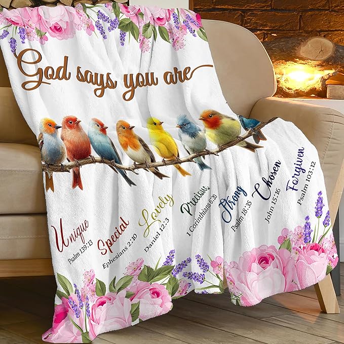 Bird Blanket God Says You are Bird Lover Throw Blanket Gifts for Kids Girls Boys Adults Women Men Super Soft Cozy Plush Fluffy Fuzzy Fleece Blanket Decor 40''X50''