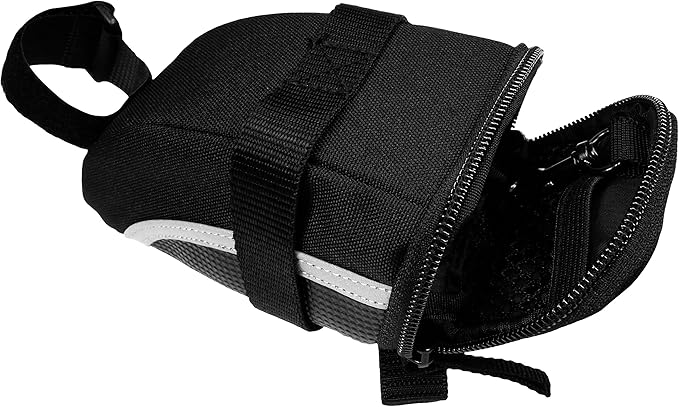 BV Strap-On Bike Bag with Reflective Material - Capacious Saddle Bag with Seperate Divider for Small Items & Room for All Your Essentials - Bike Pouch with Taillight Hanger for Maximum Safety