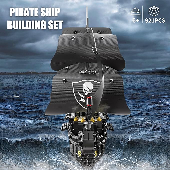 Pirate Ship Building Blocks Sets,MOC Black Pearl Ship Building Toys,Pirate Boat Collectible Display for Home or Office Decor,Christmas Birthday Gift for Adults & Boys 8-14(921Pcs)