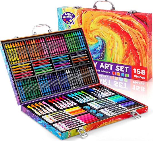 158 Pcs Art Supplies for Kids Ages 4-8, 6-8, Deluxe Art Kit Crafts Drawing Painting Set with Crayons, Colored Pencils, Markers - Christmas Gift for 4 5 6 7 8 9 10 11 12 Year old Toddlers Girls Boys