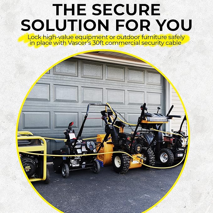 30FT (1/2") Commercial Security Cable with Loops - Galvanized Braided Steel Security Cable to Secure High Value Equipment - PVC-Coated Anti Theft Locking Cable for Trailers, Mowers, E-Bikes