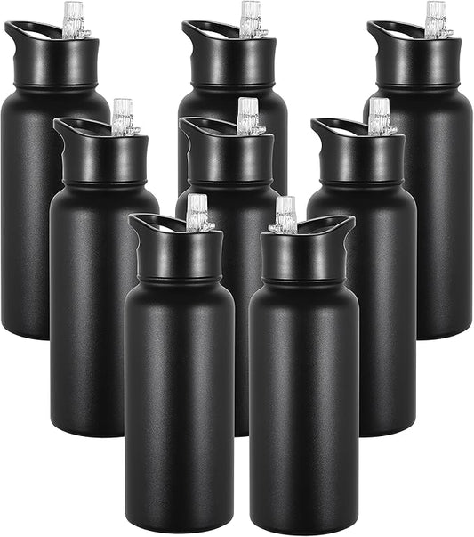 VEGOND 32 oz Insulated Water Bottle Bulk Stainless Steel Metal Water Bottles with Leak Proof Straw Lid & Spout Lid, Wide Mouth Double Walled Vacuum Travel Sports Bottle, 8 Pack