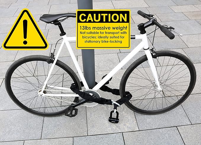 13 lbs Massive Motorcycle Security Chain Lock - 5 ft Long with Our Highest German Security Level 10plus of 10 - Heavy Duty Steel Chain 0.5" - Anti Theft Lock for Motorcycle Scooter & Ebike