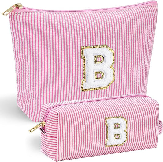 YOOLIFE Initial Cute Pink Makeup Bag Pouch Gift for Niece Sister Friend Female Her Mom | Birthday Gifts for Women Daughter Gifts | Cosmetic Travel Bag B