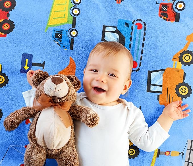 Construction Toddler Blanket 50"x40", Christmas Car Blanket for Kids, Toddler Birthday Gifts for Boys, Kids Birthday Gift, Truck Tractor Crane Excavator Forklift Gifts