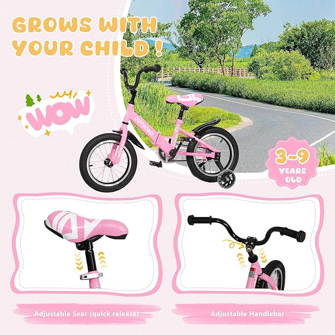 14/16/18 Inch Folding Kids Bike with Training Wheels, Gifts for Girl&Boy Age 3-10 Years, Toddler Bike with Dual Brakes for Beginners, Multi-Color