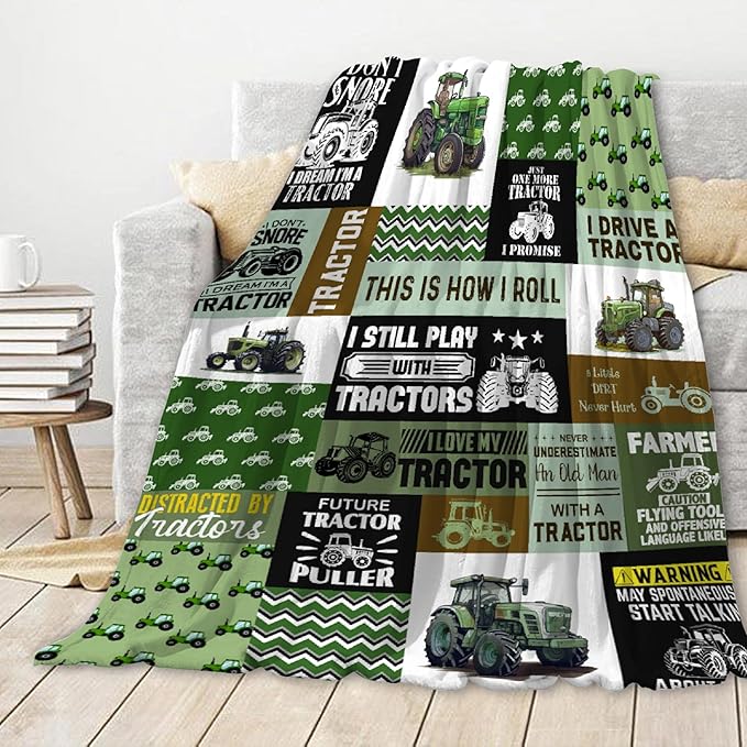 Tractor Blanket Farm Harvester Blankets,Tractor Throw Blanket Gifts for Girls Boys,Ultral Soft Warm Lightweight Car Blanket for Boys Room Decor Bed Sofa,90"x120"for Whole Family
