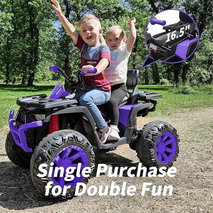 12V Kids 4 Wheeler ATV, 2-Seater Electric ATV Four Wheeler for Big Kids with Bluetooth, 14.4" Big Wheels - Purple
