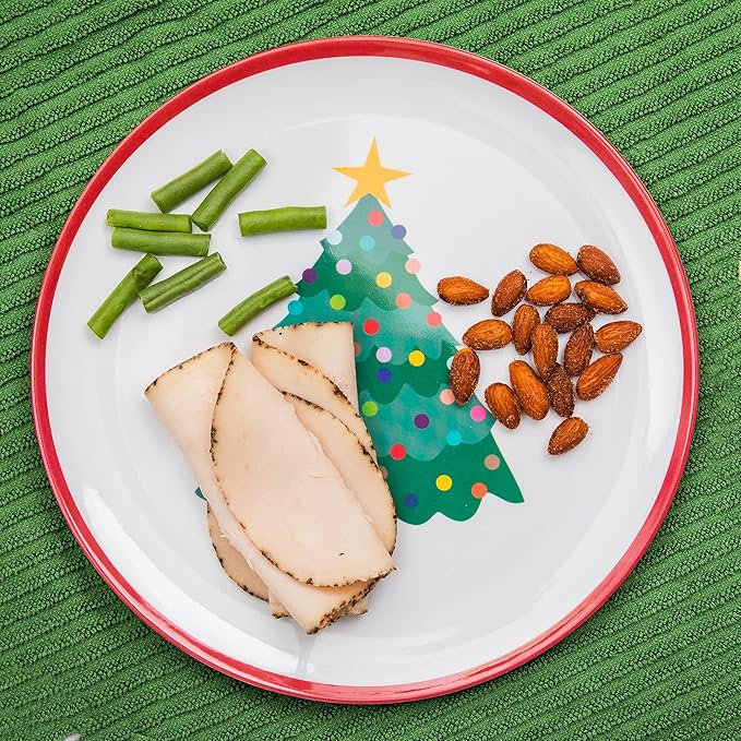 Tiny Expressions – Holiday Plates for Kids with Colorful Christmas Tree| Set of 4 Melamine Dishes for Children