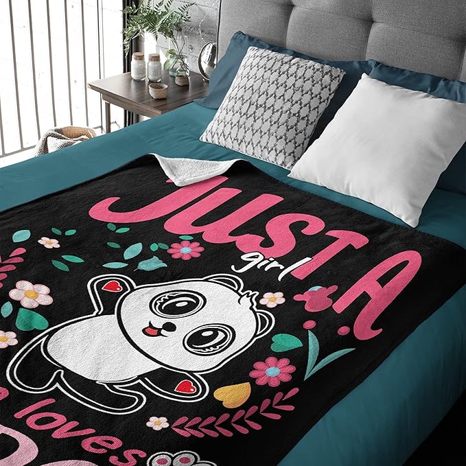Just Girl Loves Pandas Blanket Soft Blankets and Throws Flannel Cozy Lightweight Quilt Gift Perfect for Bed Sofa Couch-80 x60 Large for Adult