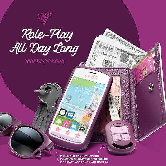 Play Purse for Little Girls - Toddler Purse with Accessories and Pretend Makeup, Kids Toy Purse Includes Handbag, Phone, Wallet, Play Makeup Pretend Play Toys Birthday Gift for Girls Age 3 4 5 6 7 8 +