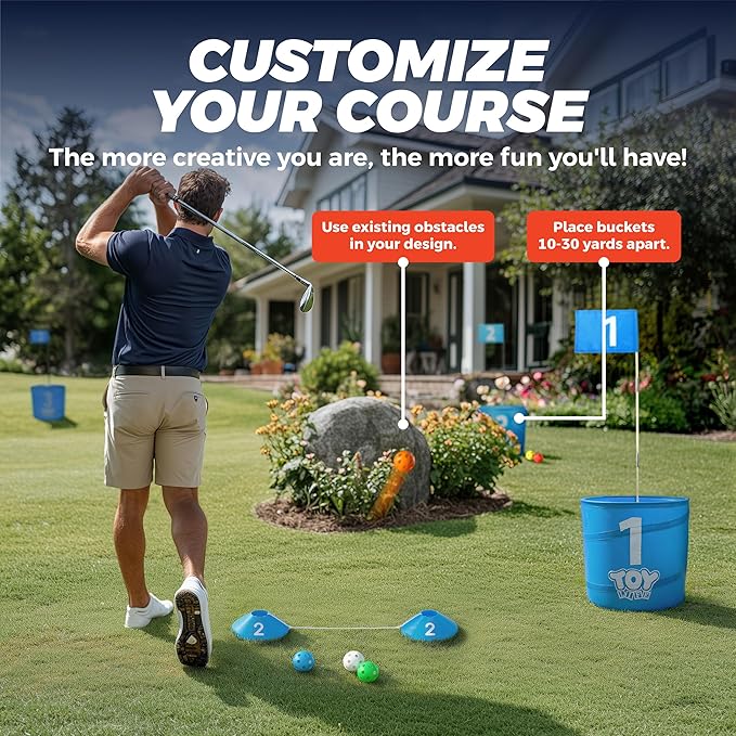 TOY Life Golf Bucket Game Set, 3 Holes Backyard Golf Game for Adults Family Kids, Portable Golf Course with Balls and Flag, Outdoor Indoor Backyard Golf Game Gifts for Beach, Yard, Camping and Lawn