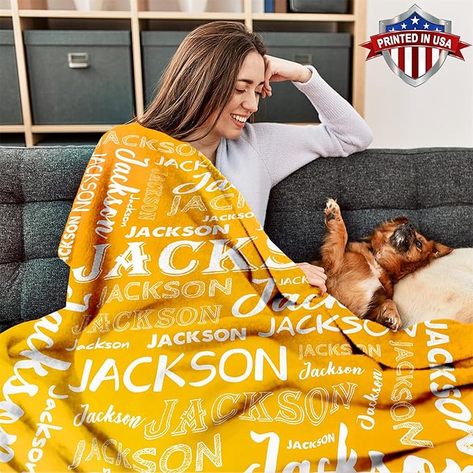 Ship Next Day, Personalized Baby Blanket with Name - Printed in USA, Custom Name Blanket for Boys Girls Kids, Customized Flannel Blankets Gifts for Teen Shower Toddlers Christmas Brithday