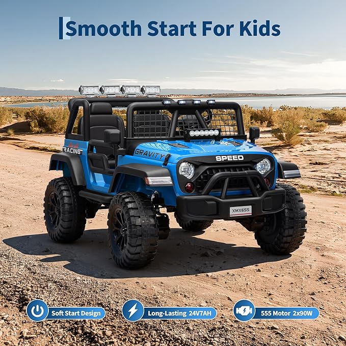 24V 2 Seater Kids Electric Truck with Parent Remote Control, 4WD Ride on Car for Toddlers & Kids 4-8, 100Min Battery, Dual Motor, All Terrain Electric Vehicle Gift for Boys Girls