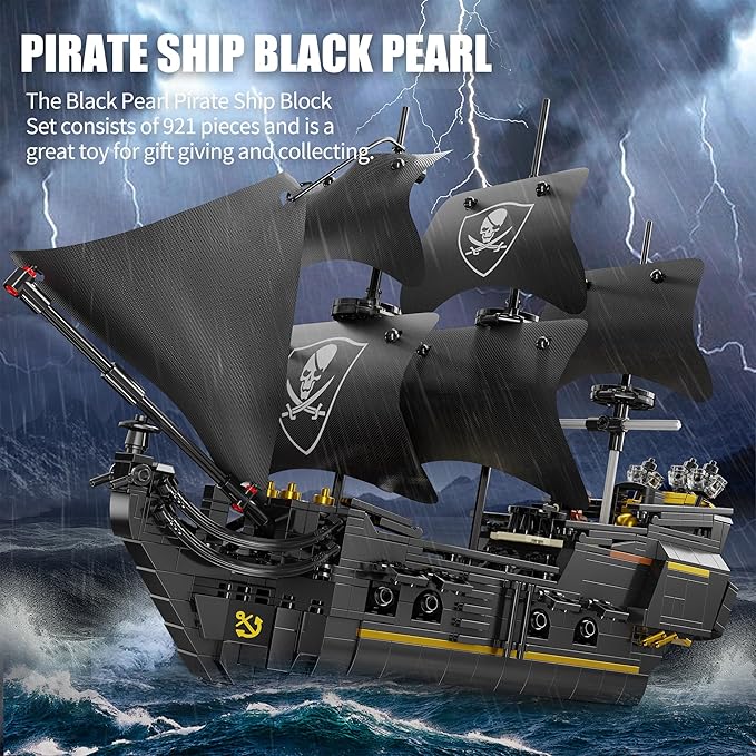 Pirate Ship Building Blocks Sets,MOC Black Pearl Ship Building Toys,Pirate Boat Collectible Display for Home or Office Decor,Christmas Birthday Gift for Adults & Boys 8-14(921Pcs)