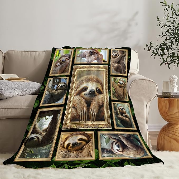 Sloth Blanket Fleece Soft Warm Plush Sloth Throw Blanket Lightweight Plush Fuzzy Cozy Blankets for Lover Kids Adult Suitable for Couch Sofa Bed 50"X40"