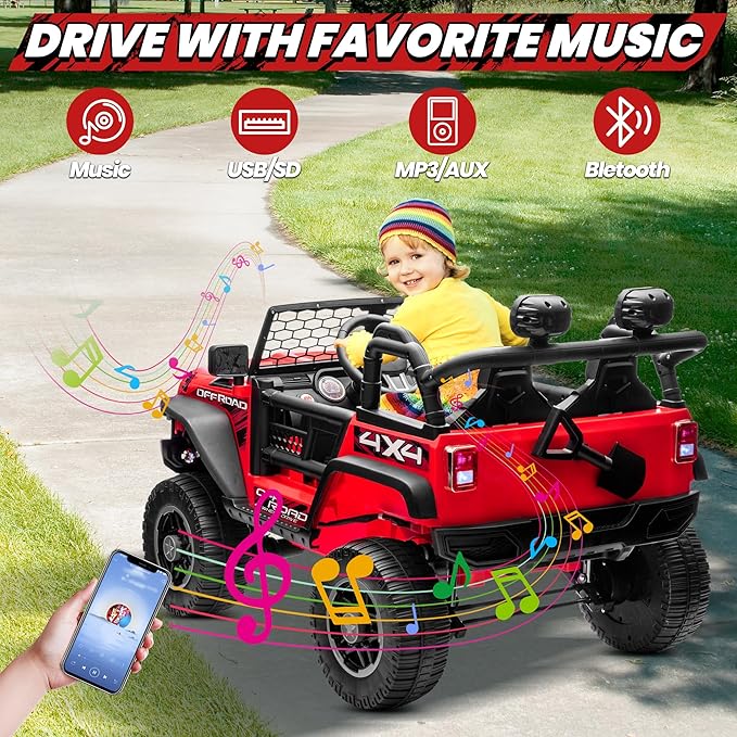 JOYRACER 24V 2 Seater Ride On Toys for Big Kids, 800W Power Truck Wheels with Remote Control, 4WD/2WD Switchable, 20" Spacious Seat, Soft Start, Bluetooth, Electric Car for Kids Ages 3-8, Red
