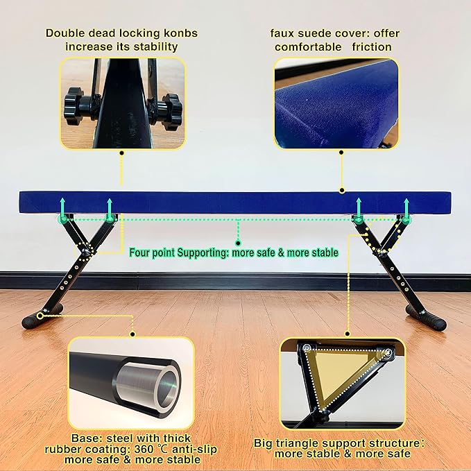 Adjustable Balance Beam 8 ft Gymnastic Beam Adjustable Height for Kids and Teenage of All Gymnastic Levels, Gymnastic Training Beam Gymnastic Equipment for Athlete Home and Gym Club Use