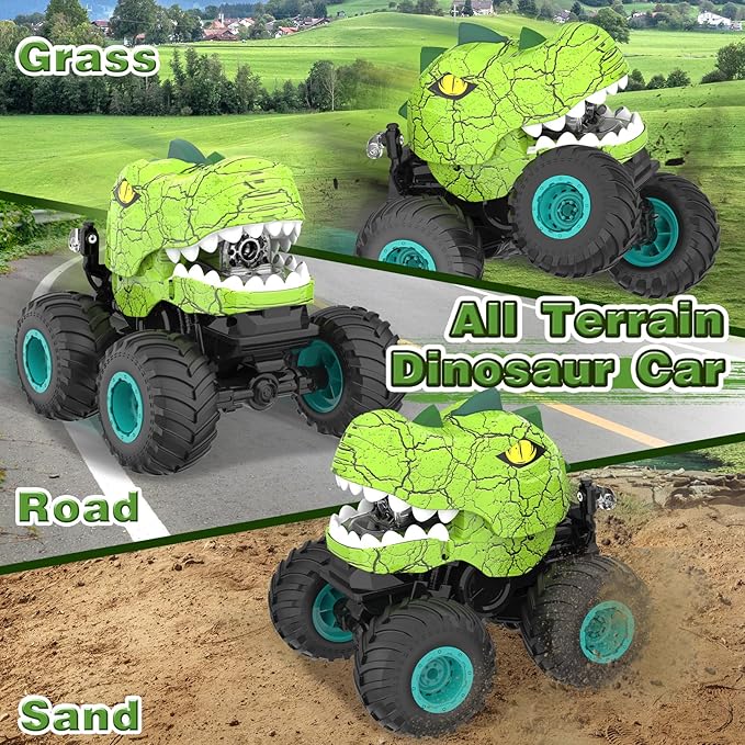 Monster Truck Toys - Remote Control Monster Truck with Spray & Light, Dinosaur Toys for Kids 5-7, 1:20 Scale 2.4 GHz RC Truck, 360° Spins Remote Control Car for Boys 4-7, Kids Christmas Birthday Gifts