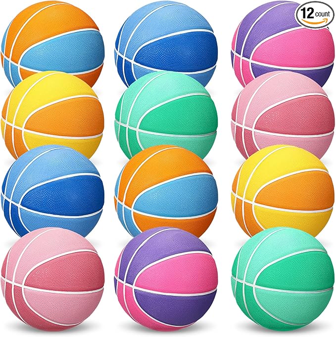 Wettarn 12 Pcs Mini Basketballs for Kids - Size 3 Colorful Rubber Basketball Bulk with Pump for Mini Hoop, Indoor Outdoor Practice, Game, Back to School Party, 7 Inch