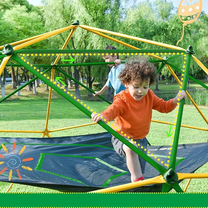 Merax 12FT Climbing Dome with Hammock, Outdoor Geometric Dome Climber Play Center for Kids 3-10 Supporting 1000 lbs, Easy Assembly Jungle Gym