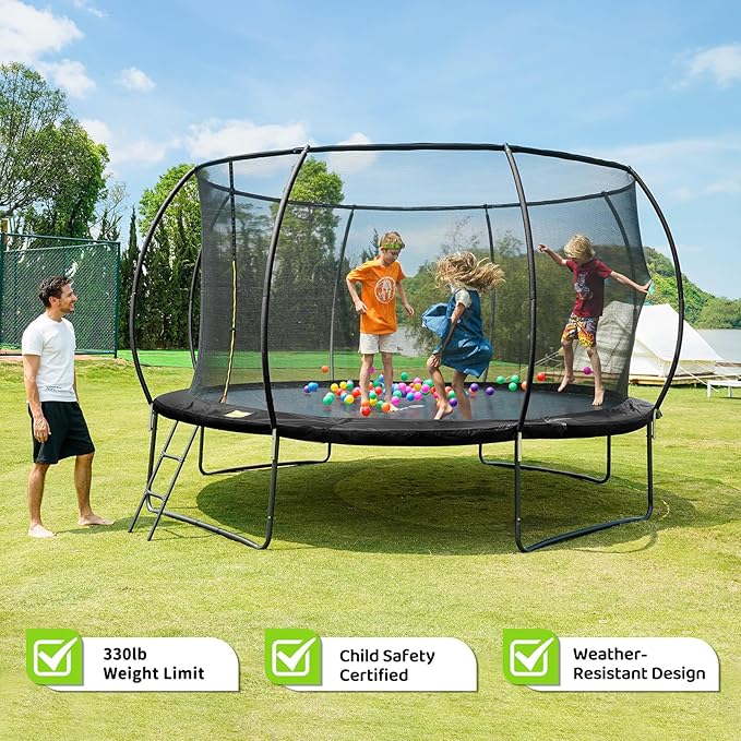 Gigu 10FT 12FT 14FT 15FT 16FT Recreational Trampolines with Enclosure Net and Ladder and Anti-Rust Coating, ASTM Approved Trampoline Outdoor for Kids and Adults Outdoor Yard Trampolines