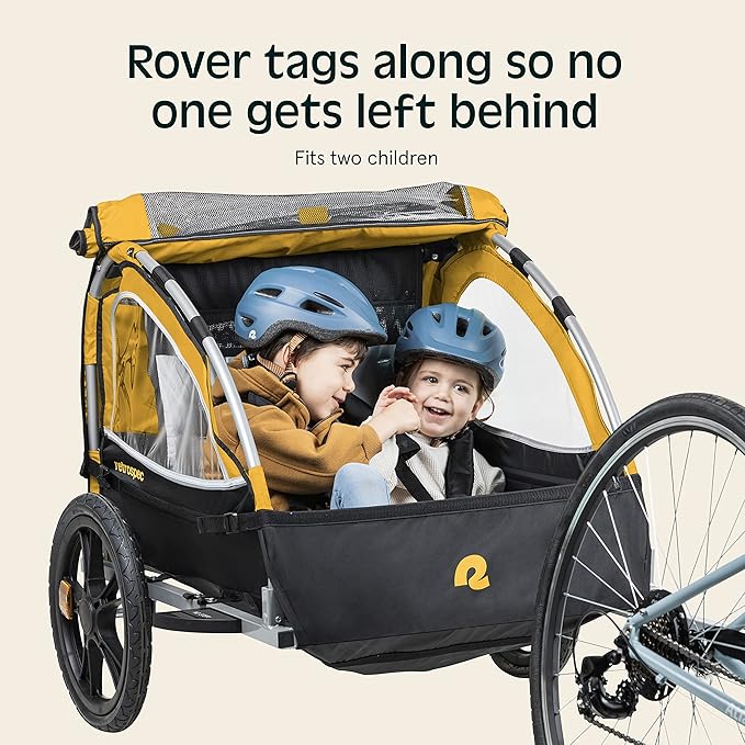 Single & Double Passenger Children’s Foldable/Collapsible Tow Behind Bike Trailer with 16" Wheels, Safety Reflectors & Rear Storage Compartment