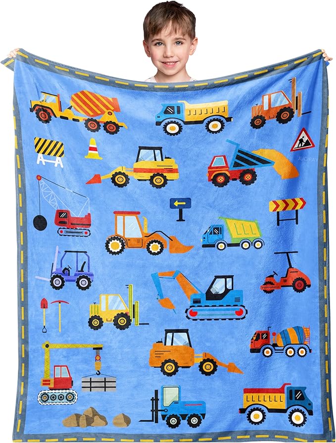 Construction Toddler Blanket 50"x40", Christmas Car Blanket for Kids, Toddler Birthday Gifts for Boys, Kids Birthday Gift, Truck Tractor Crane Excavator Forklift Gifts