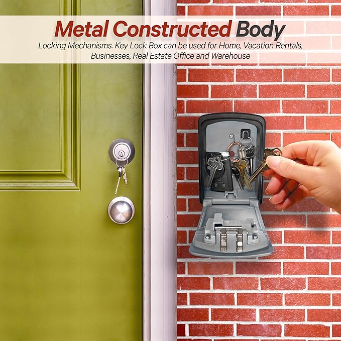 Iron Lock® XXL Wall Mount Key Lock Box for Keys 4 Digit Combination with Resettable Code with A B Switch Extra Large lockbox Indoor Outdoor Waterproof Big Key Lock Box House Spare Keys (XXL, Grey)