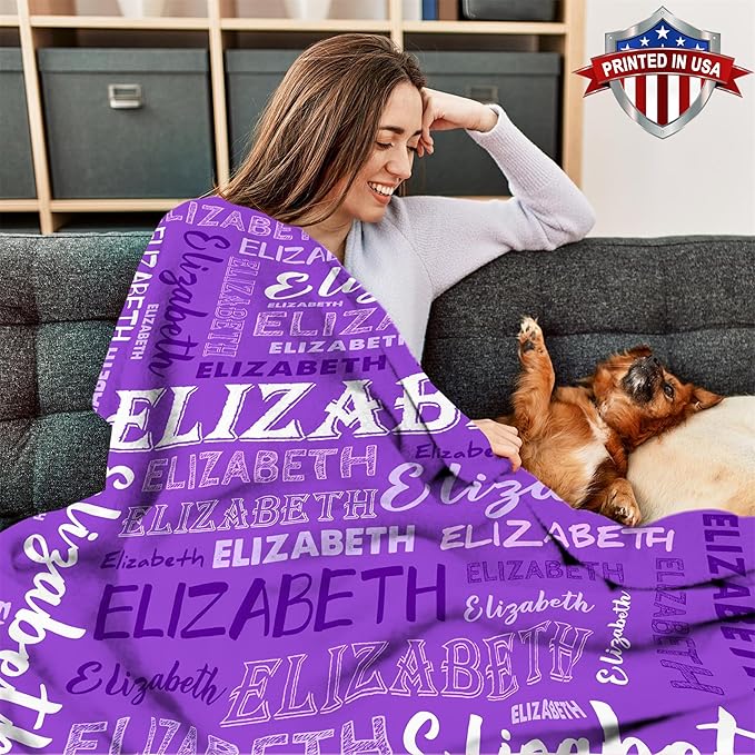 Ship Next Day, Personalized Baby Blanket with Name - Printed in USA, Custom Name Blanket for Boys Girls Kids, Customized Flannel Blankets Gifts for Teen Shower Toddlers Christmas Brithday
