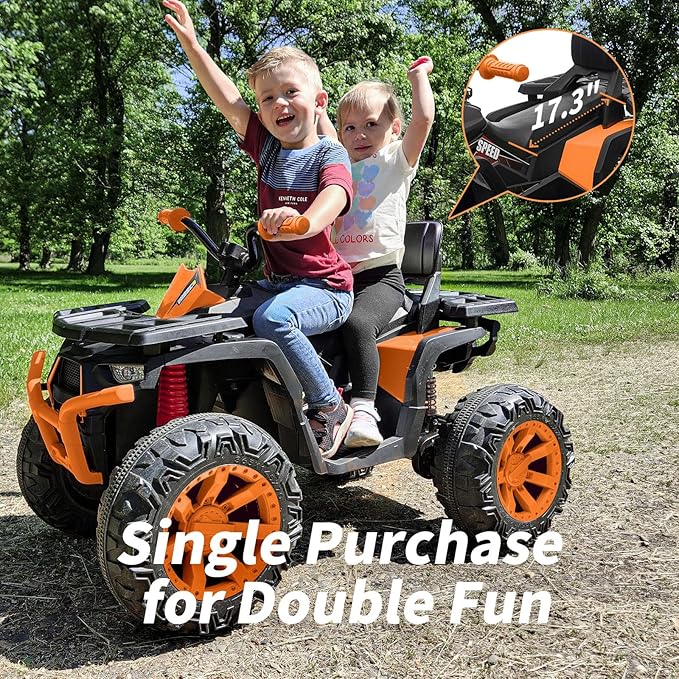 Kids ATV 4 Wheeler, 24V 4WD Electric ATV Ride On Toy for Big Kid with 2-Seater, 4x200W Motor - Orange