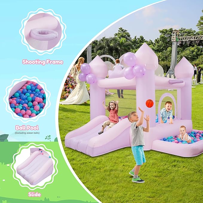 9FT Pink/Purple Bounce House Inflatable Toddler Trampoline Suitable for 3-6 Year Old Children Party Gifts Indoor and Outdoor Two Tone Bounce Castle Wedding/Festival Decorations