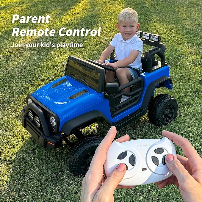 Kids Ride on Car Toy, 12V Electric Car for Kids with Remote Control, LED Light - Dark Blue