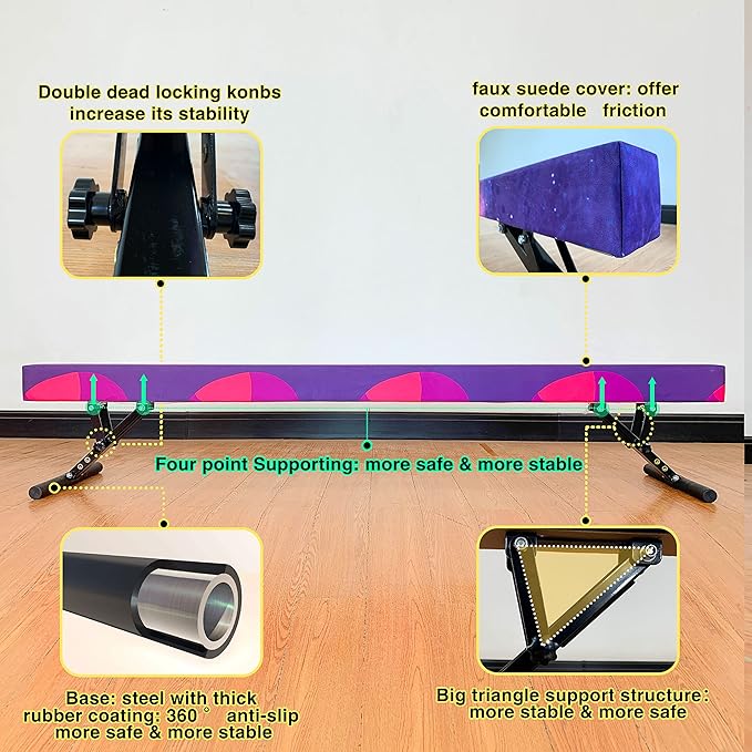 Adjustable Balance Beam 8 ft Gymnastic Beam Adjustable Height for Kids and Teenage of All Gymnastic Levels, Gymnastic Training Beam Gymnastic Equipment for Athlete Home and Gym Club Use