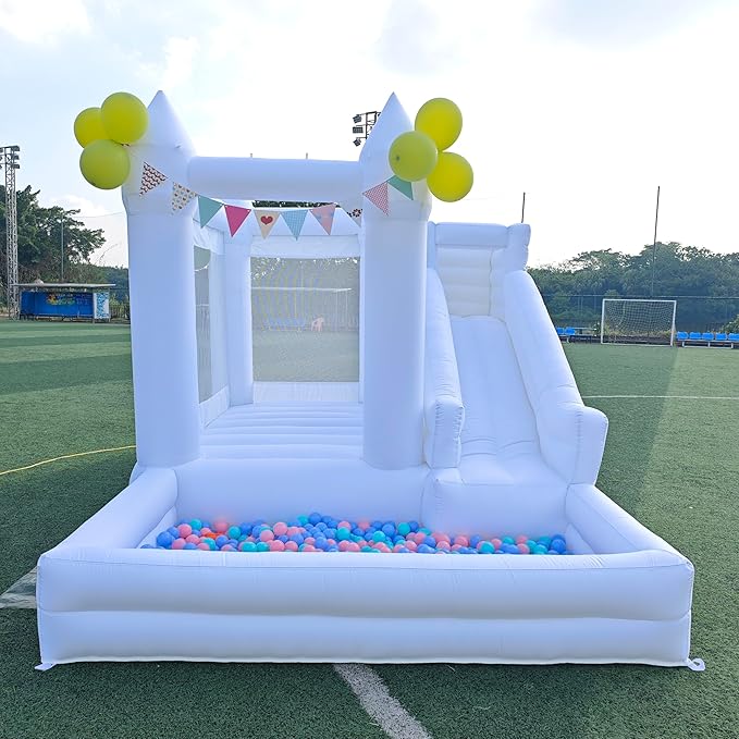 12 FT Oxford White Inflatable Bounce House, Bounce House With Ball Pit, Bounce House With Slide, Indoor And Outdoor Large Inflatable Castles Bounce House for Kids 3-12 Holiday Decoration Wedding Party