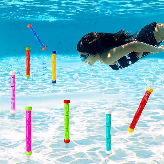 JOYIN Diving Sticks Pool Toys, 8 Pcs Underwater Training Pool Dive Stick for Kids, Colorful Swimming Toy Sinking Throwing Sticks for Kids Gifts Summer Swim Training Water Fun Pool Games(Sticks)