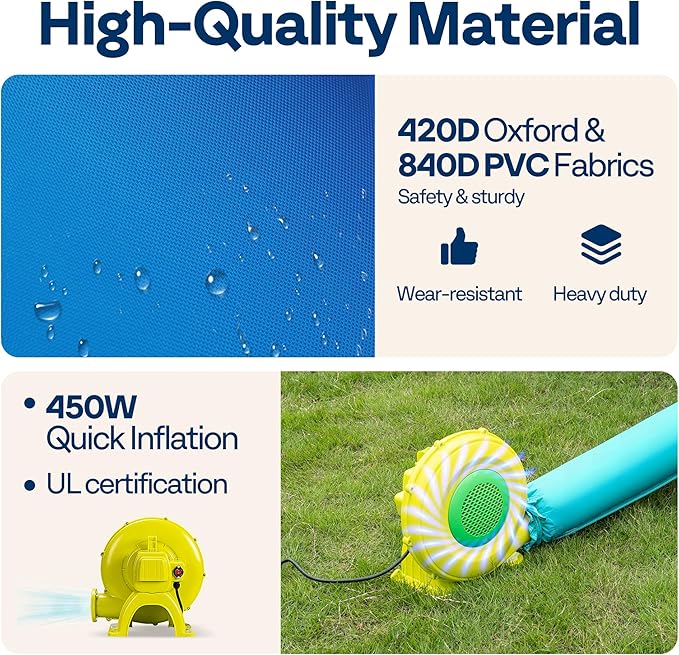 VIVOHOME 7 in 1 Bounce House for Kids, Sea Theme Inflatable Bouncy Castle with Slide, 12x10 FT Inflated Bouncer for Outdoor with Blower, Basketball, Climb, Jump Area, Ball, Water Pool, Hoop