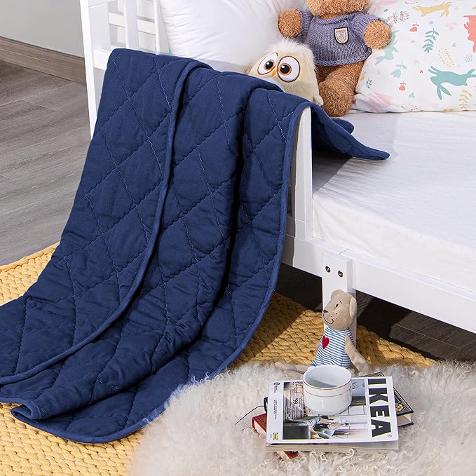 NTBAY Down Alternative Oversized Toddler Comforter, Super Soft and Warm Solid Color Baby Crib Quilted Blanket, 43x60 inches, Navy Blue