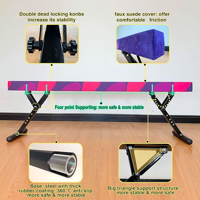 Adjustable Balance Beam 8 ft Gymnastic Beam Adjustable Height for Kids and Teenage of All Gymnastic Levels, Gymnastic Training Beam Gymnastic Equipment for Athlete Home and Gym Club Use