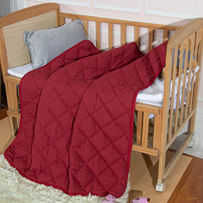 NTBAY Down Alternative Toddler Comforter, Lightweight and Warm Solid Color Baby Crib Quilted Blanket, 39x47 inches, Red