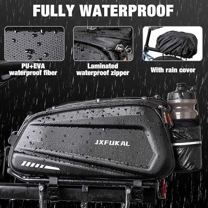 JXFUKAL Bike Bags for Bicycle Rear rack - 9.5L/17L/40L Hard Shell Waterproof Bike Ebike Trunk Pannier Saddle Seat Bag Carrier with Reflector, Rain Cover & Shoulder Strap for Commuter Travel Outdoor