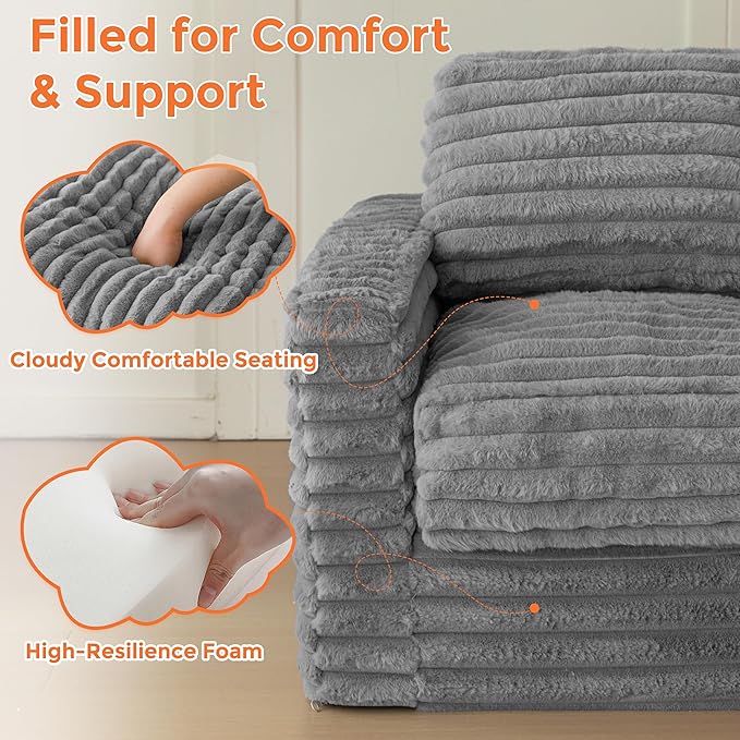 MAXYOYO Kids Bean Bag Chair, Comfy Faux Fur Bean Bag Sofa with Filler, Upholstered Floor Sofa with Pillows and Armrests, Lazy Floor Chair Couch for Boys and Girls, Grey