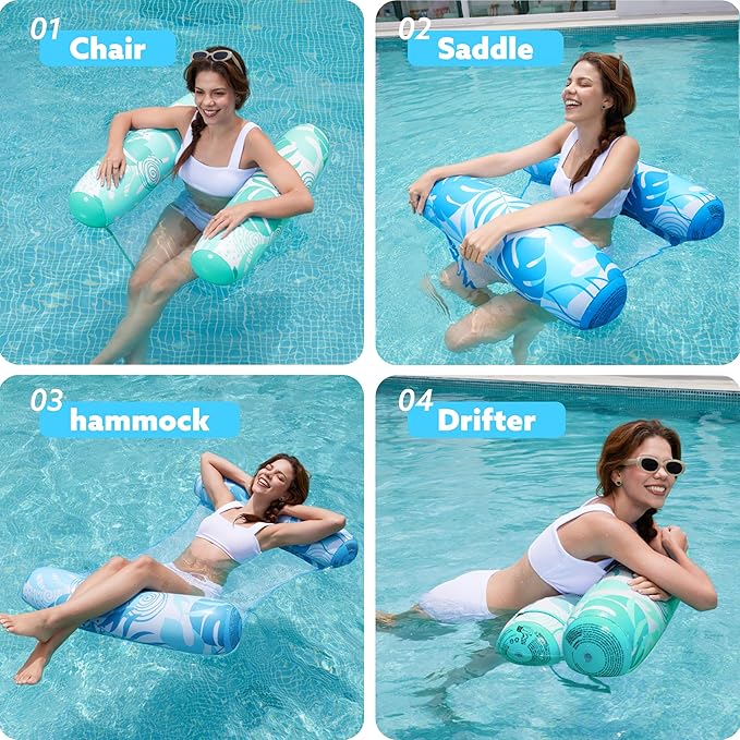 SLOOSH 2 Packs Hammock Pool Floats Adults, 4-in-1 Multi-Purpose Inflatable Pool Floats PVC Water Hammock Lounge Floaties