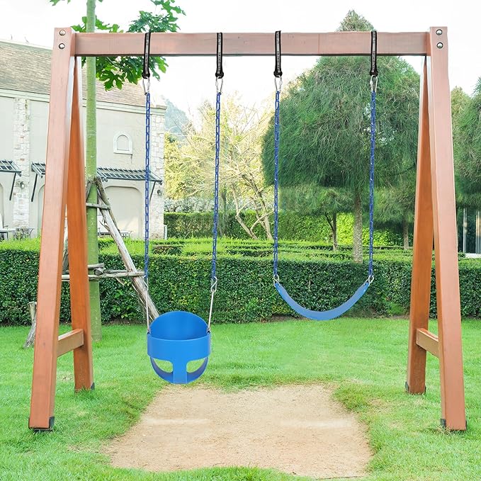 RedSwing High Back Full Bucket Swing with Heavy Duty Swing Seat Combo Pack (Triangle and Chain Dip), Tree Straps Included,Blue