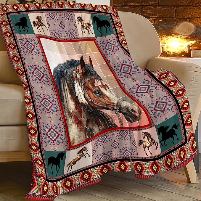 Horse Throw Blanket Horse Stuff Gifts for Kids Girls Boys Adults Women Men Soft Cozy Warm Plush Fluffy Fuzzy Fleece Blanket Decor 60''X80''
